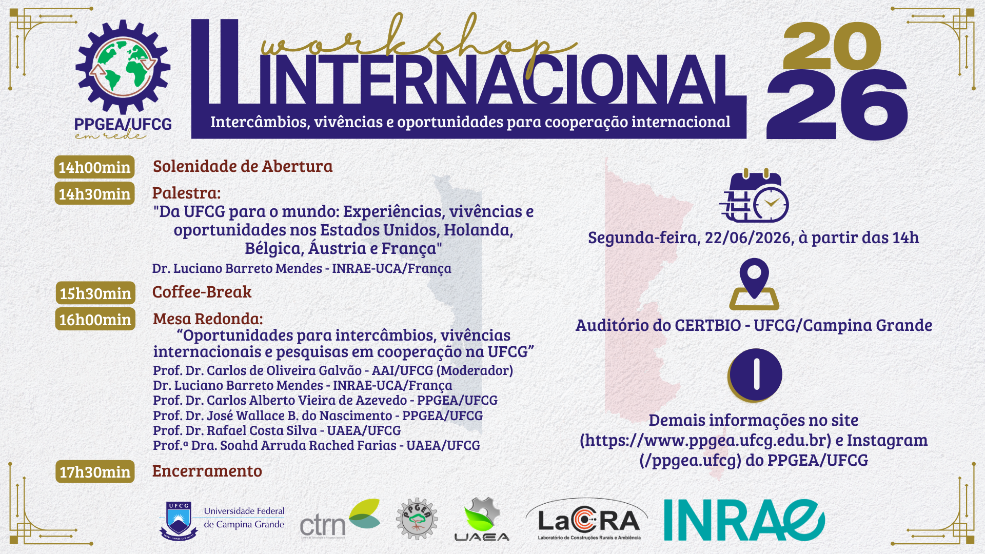 PPGEA/UFCG promove II Workshop Internacional 2026 com pesquisador do INRAE/França